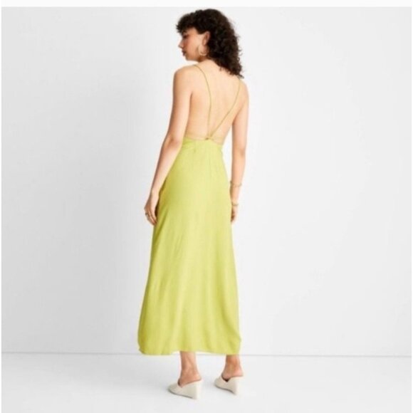 Womens Strappy Lime Green Maxi Dress Size 14 Boho Cut-Out Front & Open Back - Picture 2 of 12